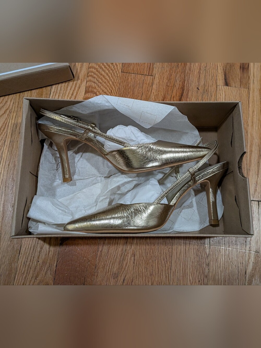 Dolce Vita Gold Pointed-Toe Slingback Heels